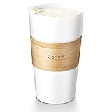Kopmath Ceramic Travel Coffee Mug, 16 oz Travel Mug with Lid, Splash Proof, Anti-Scald Sleeve, Micro