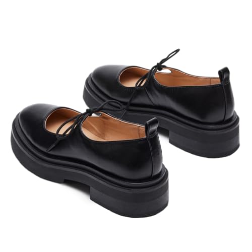 Milooey shoes Women's Fashion Round Toe Platform Mary Janes Cute Lace Up Chunky Heel Pumps Uniform Dress Party School Daily Shoes Size 4-16 Us4