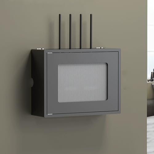 ルーター 収納 モデム ルーター 収納 Wi-Fiキャビネット モデムハイダー 壁掛け式 寝室 リビング オフィス 家庭用 配線収納(Black,42.5cm/17in)