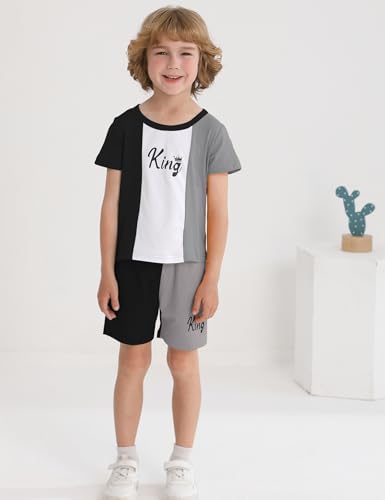 Image of mksodopy Toddler Boy Clothes Color Block Patchwork Short-Sleeved T-Shirt Color Block Shorts Boys Summer Outifts