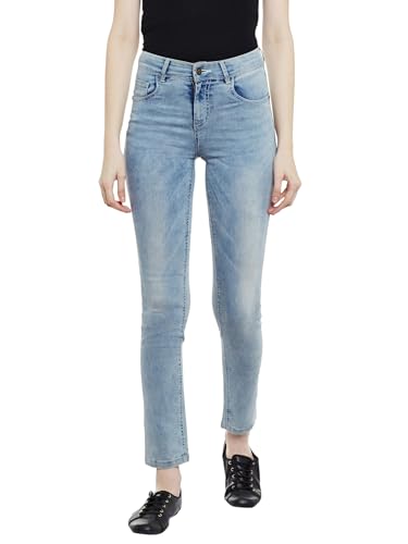 Image of Miss Chase Women's Skinny High Rise Cropped Fringed Hemline Detailing Stretchable Denim Jeans