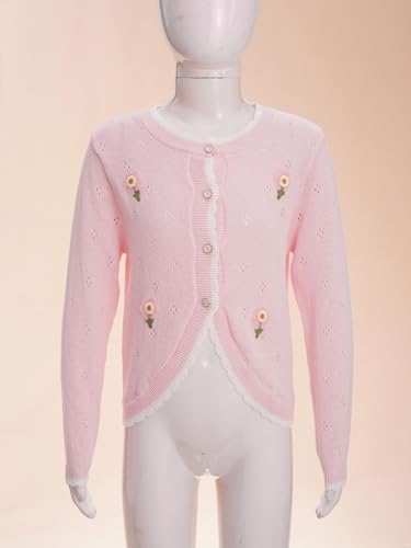 Aislor Kids Girls Flower Long Sleeve Knitted Cardigan Sweater Bolero Shrug Jacket Dress Cover Up Top Knitwear 2-14 Years3