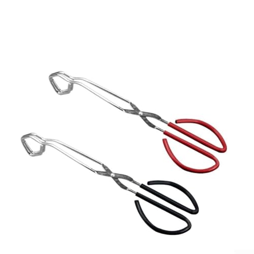 ZMdooreasy Pinzas de acero inoxidable con mango de agarre cómodo, herramienta de cocina para barbacoa y cocina para asar al aire libre, servir pan, filete o buffet, 10.5/12/15 pulgadas (cabeza angular