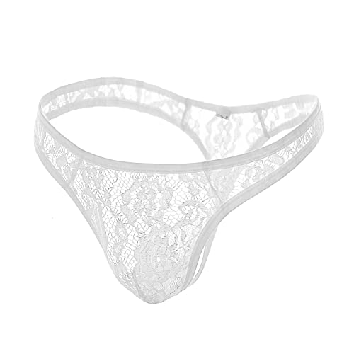 Lingerie Plus Tanga masculina sexy com renda de cintura baixa transparente transparente roupa íntima