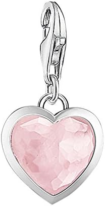 Thomas Sabo Women Charm Pendant Heart Rose Quartz Charm Club 925 Sterling Silver 1361-034-9