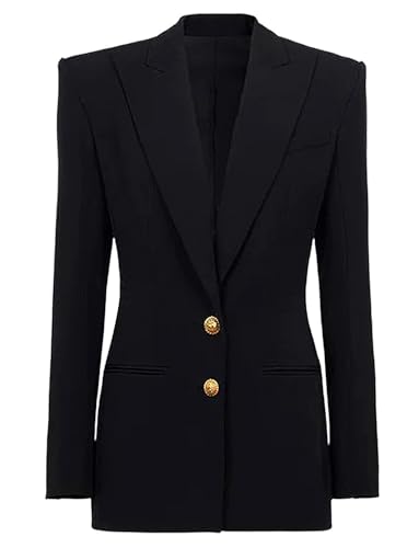 Women's Peak Lapel Blazer Two Buttons Suit Jacket Casual Dinner Tuxedos Coat