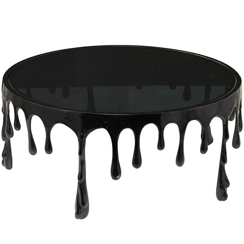 Image of Deco 79 Aluminum Metal Living Room Coffee Table Drip Table with Melting Designed Legs and Shaded Glass Top, Center Table 36 inch x 36 inch x 16 inch, Black