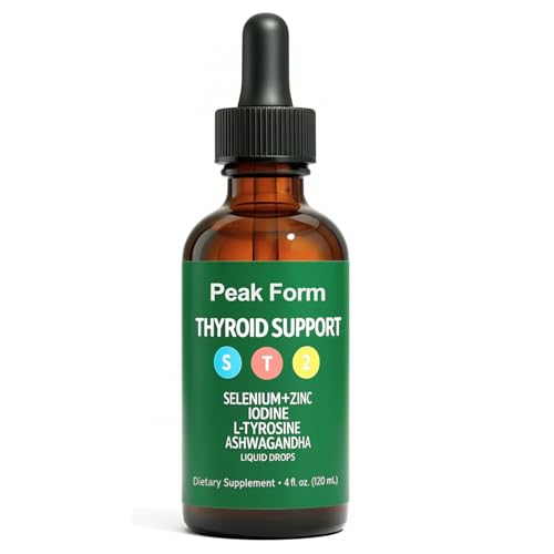Peak Form Thyroid Support Drops | Kindled Thyroid Support Drops Selenium Zinc Iodine L-Tyrosine Ashwagandha Liquid Drops, Thyroid Bloom | Body Balance & Support - 4 FL OZ