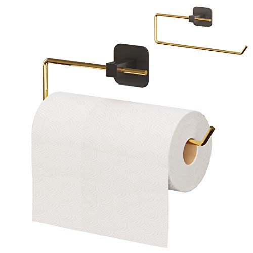 Küchenrollenhalter zum Kleben ohne Bohren Papierrollen-Halter Bad selbstklebend (Gold) Cover