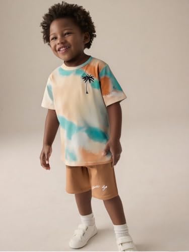 Image of Kid Toddler Baby Boys Clothes Tie-dye Palm Leaf Top 2Pcs Summer Shorts Set