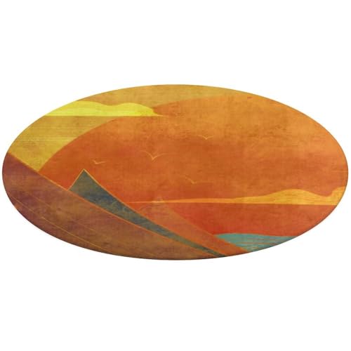 和風の夕日 カーペット 円形 大判 直径60cm/80cm/90cm 柔らかい おしゃれ 吸水 速乾 防ダニ 防音 高密度 滑り止め付き インテリア マット 寝室/リビング/玄関/バスルーム用 洗える オールシーズン 90*90cm