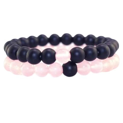 Bracelets perles 8mm quartz rose et onyx noir de qualité supérieure