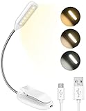Leselampe Buch Klemme Wiederaufladbar mit 70 Stunden Laufzeit, 7 LED Leselicht Buch mit 3 Helligkeiten & 3 Farben, 39 g Superleicht Leselampe Klemme für Nachtlesung, Reisen, eBook