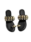 GORGLITTER Women's Gold Metallic Flat Sandals Dressy Open Toe Flip Flops Slides Shoes Black 8
