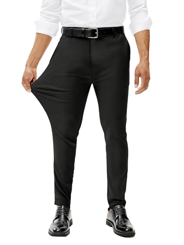Comdecevis Mens Stretch Dress Pants Slim Fit Wrinkle Free Expandable Waist Golf Pant Tapered Chinos