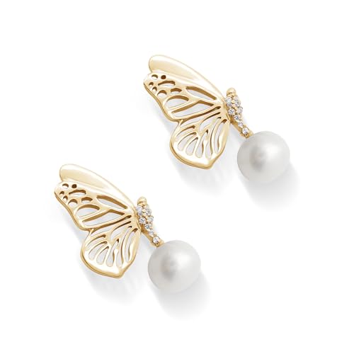 Boucles d'oreilles perle 8mm en argent 925 doré pour femme avec fermoir discret
