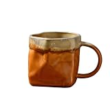 Airlusimon Creative Handmade Square Textured Ceramic Coffee Mugs with Kiln - Fired Vintage and Wabi - Sabi Style (Style 2)