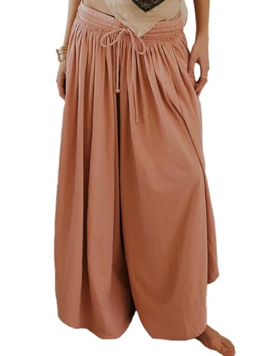 Haellun Womens Side Split Wide Leg Pants Drawstring Elastic Waist Lounge Palazzo Pants