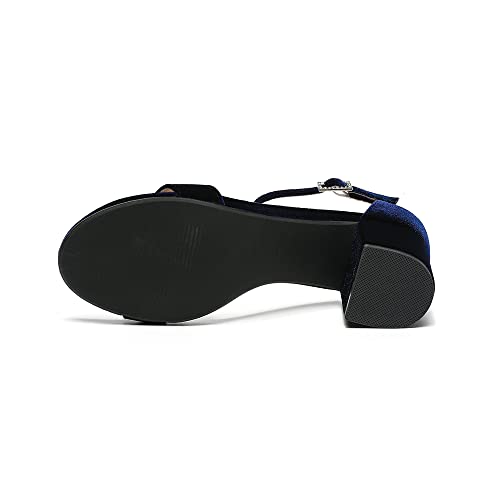 Amoji Women's Block Heels 2.5 Inch Strappy Heels Dressy Sandals Ankle Strap Lady Low Heels Chunky Heeled Sandals 301 VelvetNavy Size 7.5 women — view 6