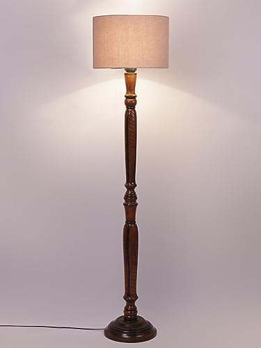Image of Devansh Grey Cotton Wooden Floor Lamp -9