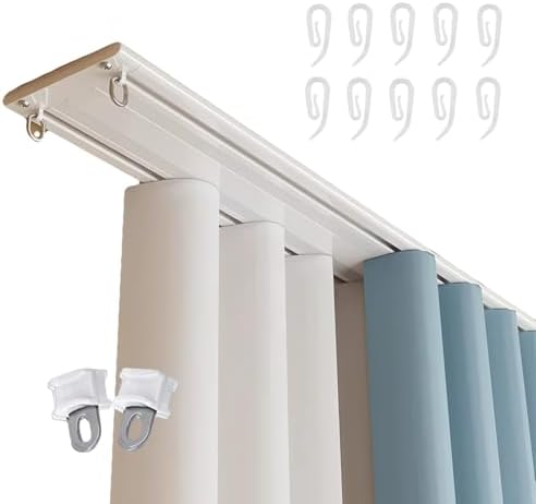 Ultra-Thin Silent Double Curtain Track - 6mm Aluminum Rail Set with Roller & Hook for Room Divider, Living Room & Bedroom, White, 210cm (82.8in)