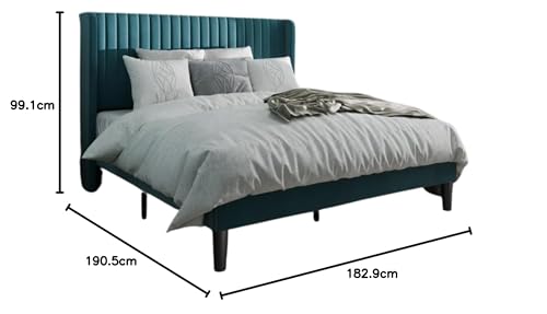 Image of Metal Upholstered Bed King Size Without Storage | Wooden King Size Cot with Headboard | Double Size Bed for Bedroom | Palang Furniture for Guest Room, Bottle Green, (Bottle Green)