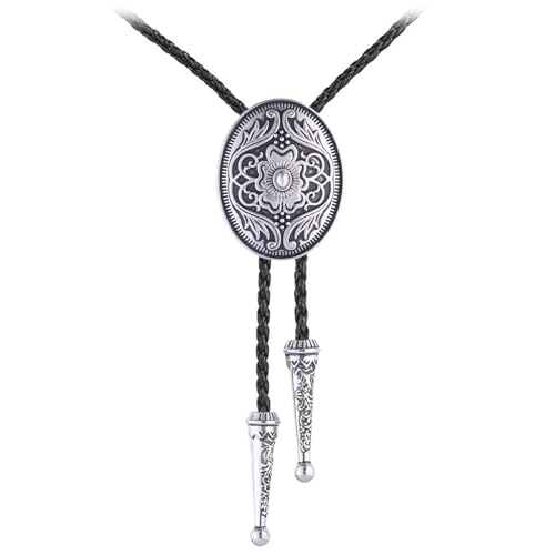 Image of GelConnie Floral Bolo Tie for Men Womens Bolo Tie Necklace Native American Black Men's Bolo Ties Western Cowboy Bolero Ties