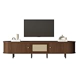 MUZHIXIANG Mueble de TV ovalado para TV, aparador de ratán, MDF, almacenamiento de puertas correderas, cajón, muebles de salón, nogal (180 x 40 x 40 cm)