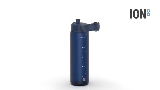 Ion8 Water Bottle, 500 ml/18 oz, Leak Proof, Easy to Open, Secure Lock, Dishwasher Safe, BPA Free, Hygienic Flip Cover, Carry Handle, Fits Cup Holders, Easy Clean, Odour Free, Carbon Neutral, Navy
