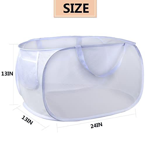 Foldable Laundry Basket, Pop Up Laundry Hamper, Collapsible Mesh Dirty Clothes Hamper (Tear Proof, With Strong Handles) (White) #TOP4