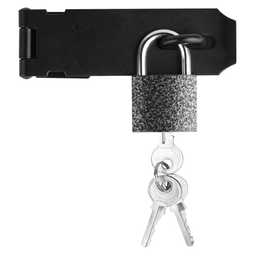 1 Set Black 5 Inch Stainless Steel Padlock Hasp, Door Hasp Latch Locks, Padlock Latch Gate Door Locks Hasp Latches, Heavy Duty Hasp Lock Latch with Lock Key for Cabinet
