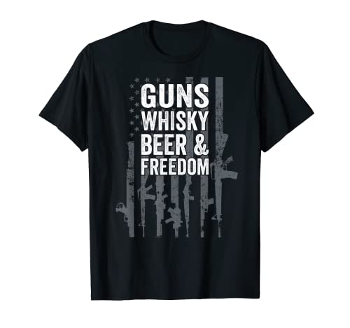 Guns Whisky Cerveza Y Libertad - Divertido Bandera Americana Beber Camiseta