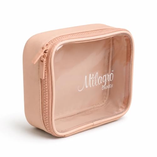 Image of Milagro Beauty Cosmetic Organizer Makeup Bag | Portable Travel Pouch for Brushes, Toiletries, & Cosmetics Items | Double Zipper, Clear Window Grooming Kit & Makeup Storage (24x19x6cm)