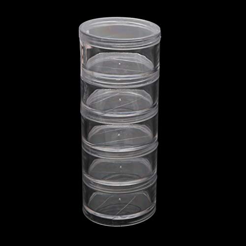 CHIUEAST 5 Layer Cylinder Stackable Containers Clear Plastic Round Storage Organizer For Case For Eye Powder Gems Beads Wooden Stands For Display, C diameter 5cm