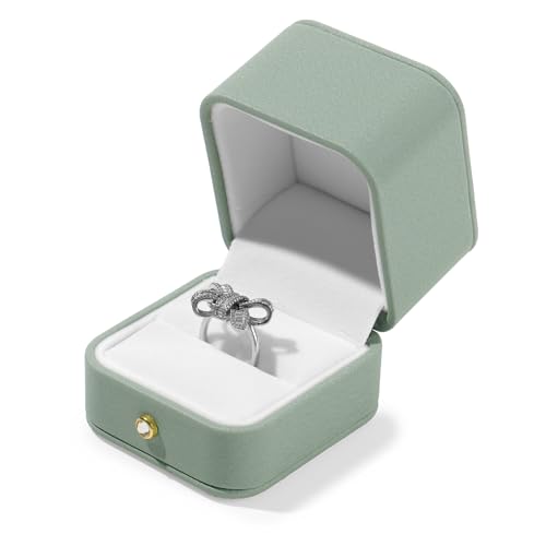Green Leather Ring Gift Box Jewelry Gift Box Small Ring Case for Engagement,Proposal,Wedding,Birthday Gifts(Green)