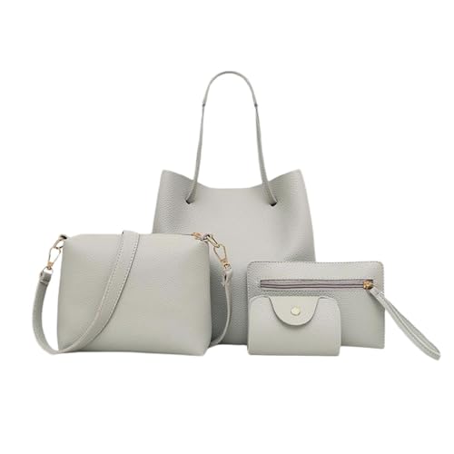 Ensemble élégant de 4 sacs à bandoulière et porte-monnaie pour femme - En cuir - Pour femme - Organiseur - Accessoires de voyage, Gris clair, Voir description