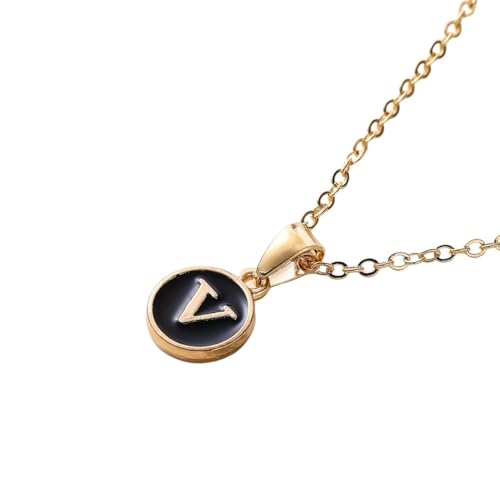 Image of Giftana Alphabet Locket with Chain, Black Enamel Letter A-Z Pendant Necklace for Woman and Girls, Personalized Initial Name Gold Plated Pendant Necklace Gift for Girlfriend, Sister