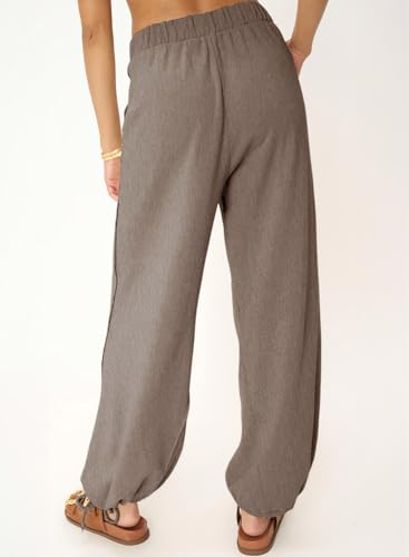 Dokotoo Womens Baggy Wide Leg Pants Drawstrings Cuffs Elastic Waisted Loose Palazzo Casual Harem Pants with Pockets4