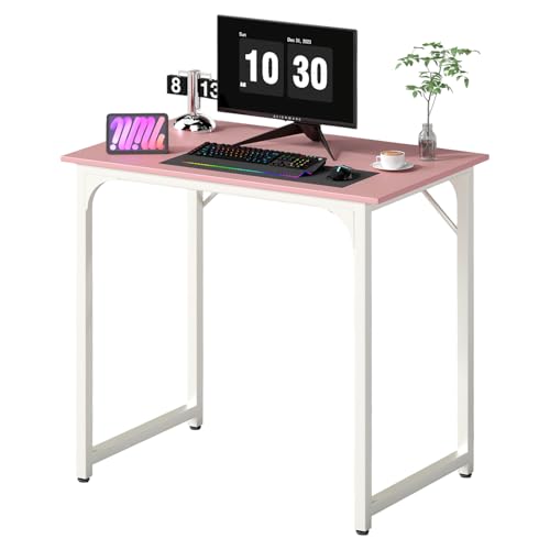 Image of PayLessHere | 32 Inch Computer Desk | Pink | Office Desk with Metal Frame, Adjustable Feet | Water-Resistant, Scratchproof Surface | Sturdy Writing Table for Home Office or Study | Pack of 1