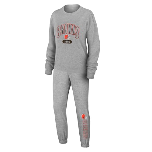 WEAR by Erin Andrews Women's Heather Gray Cleveland Browns Knit Long Sleeve Tri-Blend T-Shirt & Pants Sleep Set