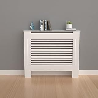 High Radiator Cover Wood Cabinet: External 92cm Height White Small Heater Covers Internal Heights 90cm or 91cm Horizontal Slats Modern Tall Radiators Shelf Thicken MDF Wooden Kitchen Bedroom