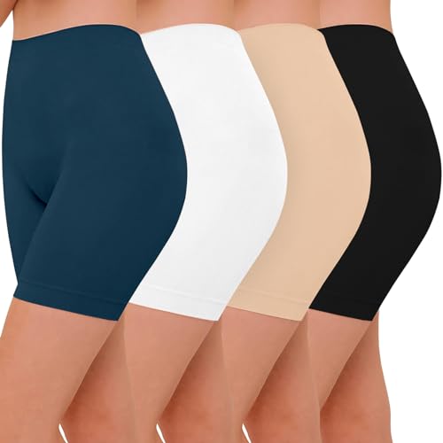 Image of ZENUTA Women 4 Pack Slip Short Under Dresses Underwear, Anti Chafing Seamless Cotton Shorts for Women Boy Shorts