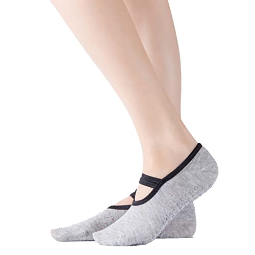 Image of Yoga Pilates Socks with Grips Band for Women Non Slip Cushioned Low Cut Socks for Dance Barre Ballet
