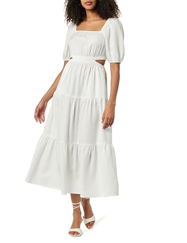 The Drop Anaya Gestuftes Eckigem Ausschnitt und Cut-Out-Detail Maxikleid, Weiß, S