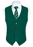 HISDERN Green Suit Vests for Men Business Formal Dress Emerald Waistcoat Vest 3 Pockets for Suit Tuxedo Grooms Wedding Party Slim Fit Hunter green
