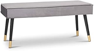 LIFA LIVING Upholstered Bench for 2, Velvet Ottoman with Black Wooden Legs, Dining Chairs, Bedroom Bench Footstool for Living Room, 101x42x 45 cm (Grey)