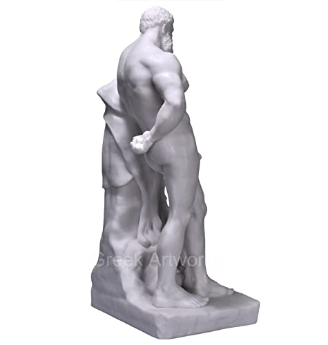 Farnese Hercules Heracles Greek Cast Marble Sculpture Statue Museum Copy 13In, White, Height: 33 Cm , Width: 15,5 Cm #TOP3