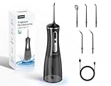 FRESKO Irrigador Dental Portatil, 300ML Irrigador Bucal con 4 Modos 45-105PSI, Batería 2600mAh, impermeable IPX7, 5 Boquillas para Ortodoncia e Implantes, Para el Hogar y los Viajes