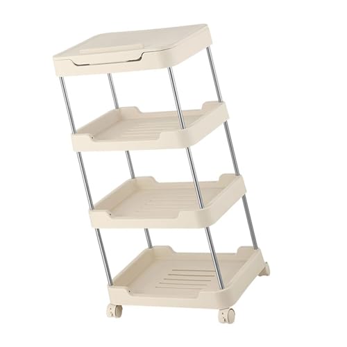 Duyeuau Carrito rodante de 3 niveles/4 niveles con mesa y cajón, estantería móvil para el hogar y la oficina