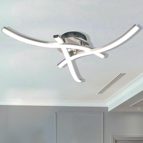Sweier Plafonnier LED 6000K Cool White, 2200 Lumens, 22W, Chrome, Non-dimmable pour le salon, la cuisine, la chambre à coucher